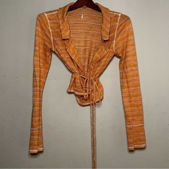 Striped Wrap-Long Sleeve Blouse - Picture 2 of 8
